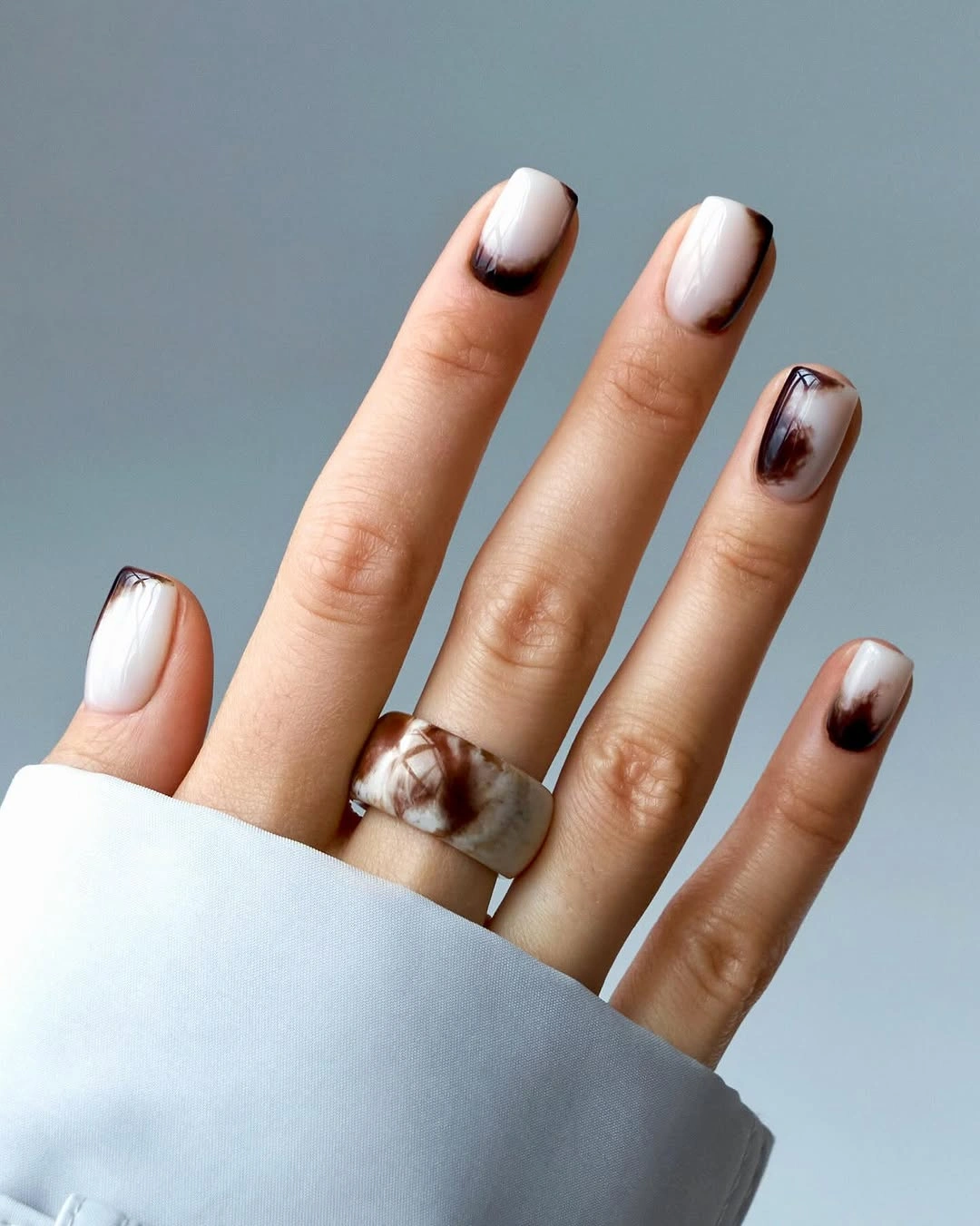 elegant fall short nails 2026 Soft Brown Aura Fade