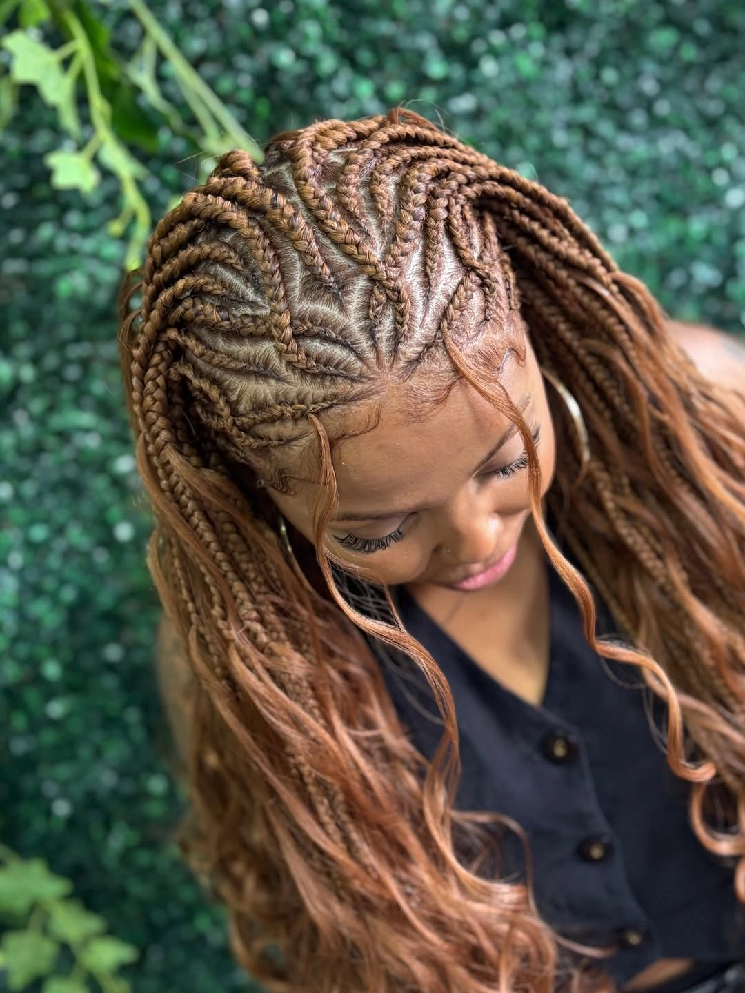 elegant goddess braid Warm Cinnamon Braids With Artistic Parting