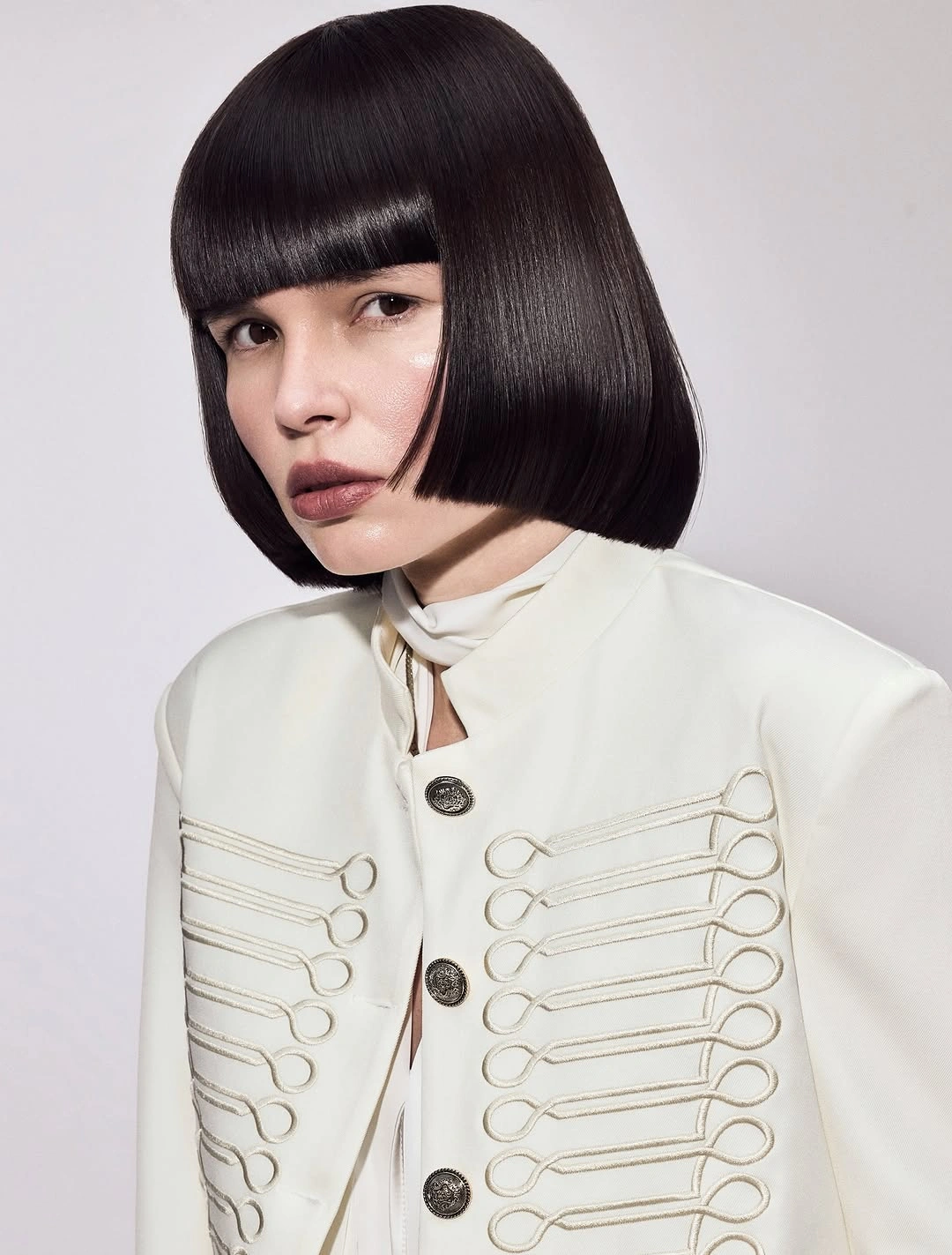 fall bob haircut ideas 2026 Precision Glass Bob With Full Bangs