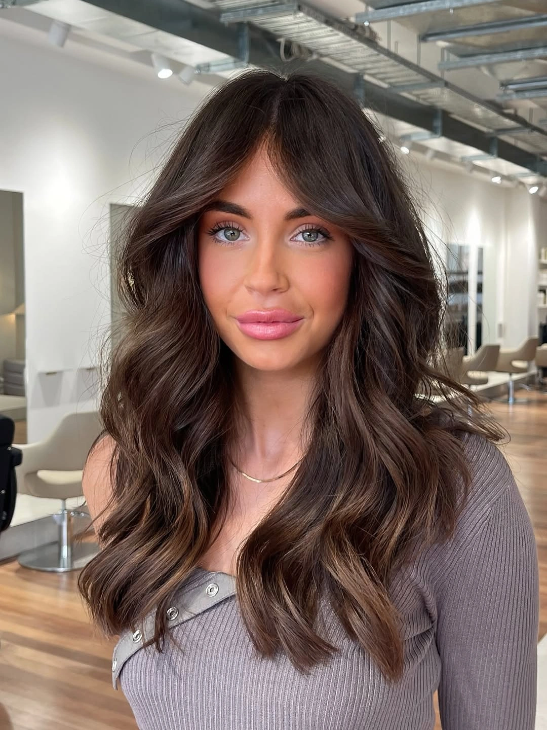 fall brunette hair colour 2026 Rich Espresso Waves With Soft Caramel Detail