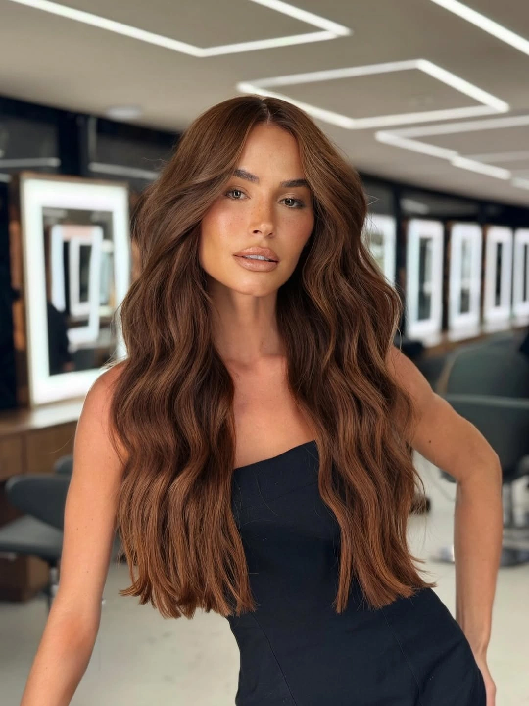 fall brunette hair colour 2026 Chestnut Waves With Rich Autumn Dimension