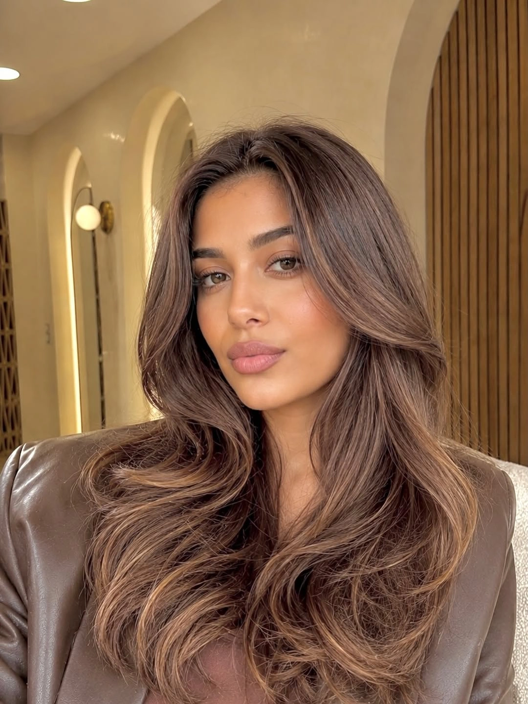 fall brunette hair colour 2026 Cool Mushroom Brunette With Feathered Layers