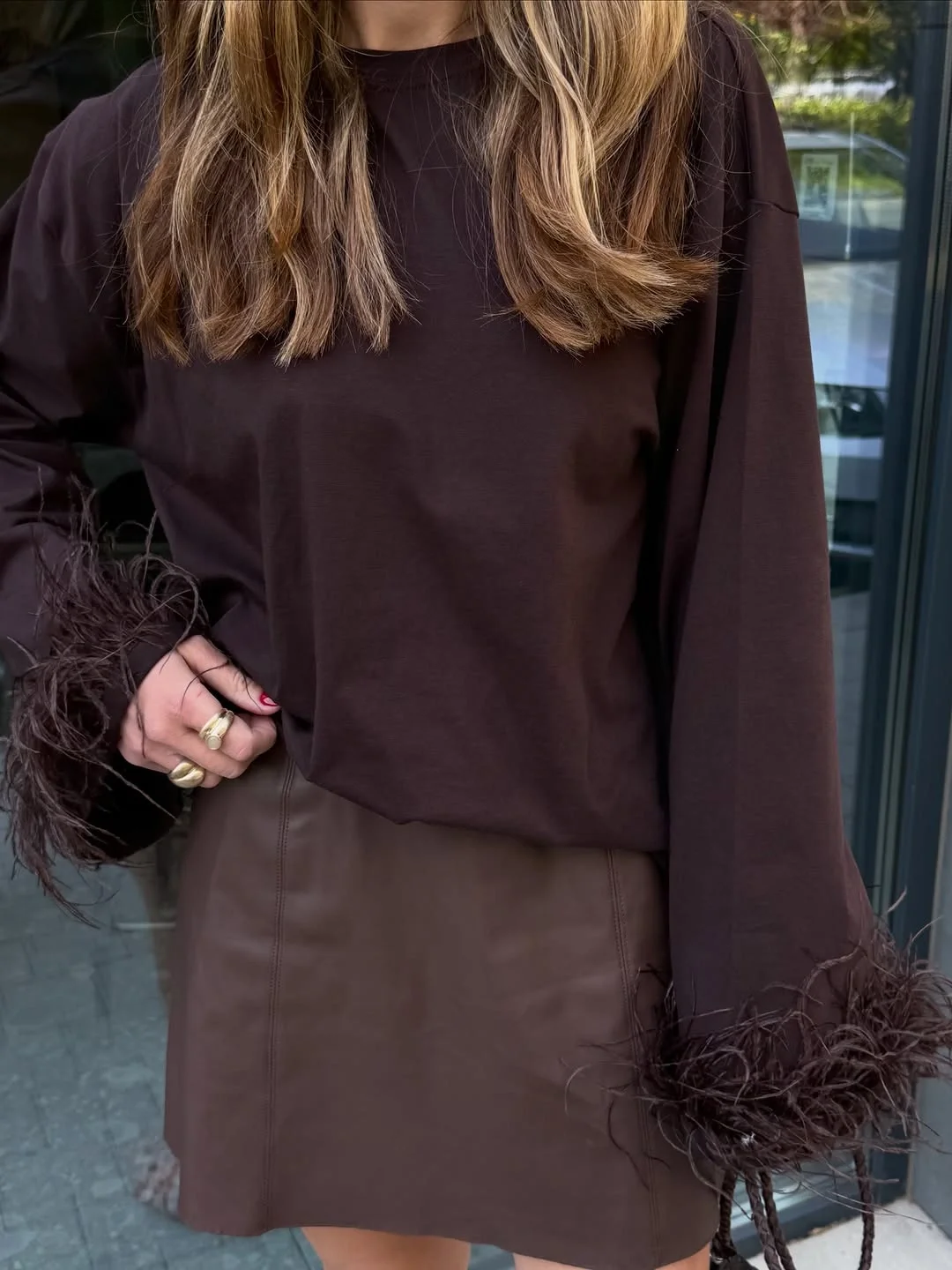 fall long sleeve tops 2026 Chocolate Brown With Feather Details Feels Surprisingly Luxe