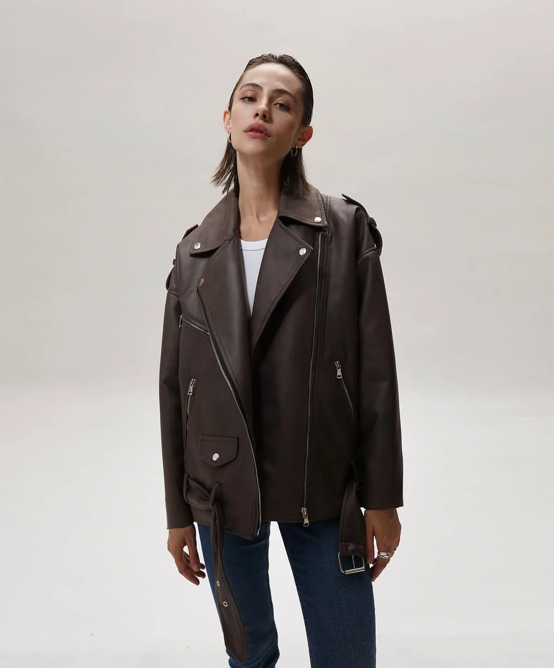 fall outfits biker jacket 2026 The New Oversized Brown Moto Jacket