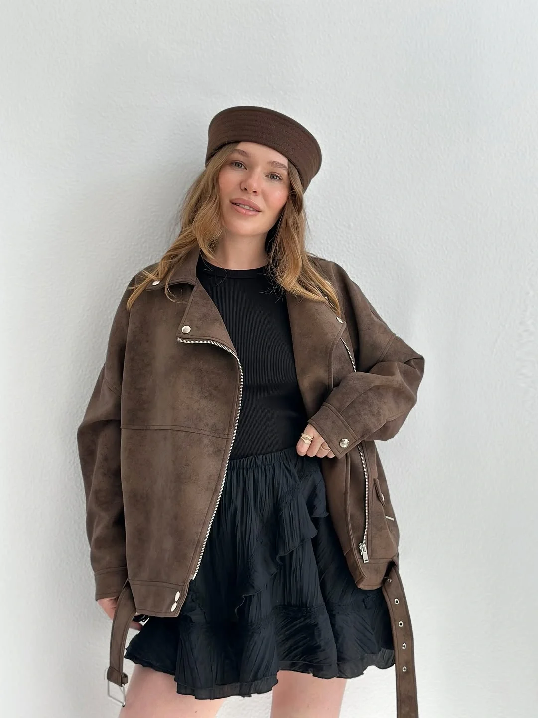 fall outfits biker jacket 2026 The Vintage Brown Biker With Romantic Layers