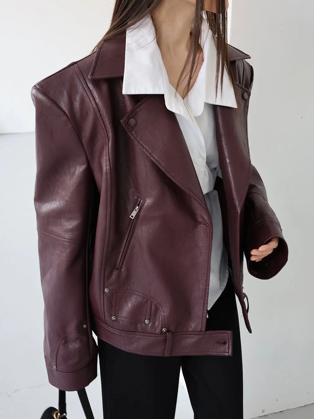 fall outfits biker jacket 2026 The Burgundy Leather Statement