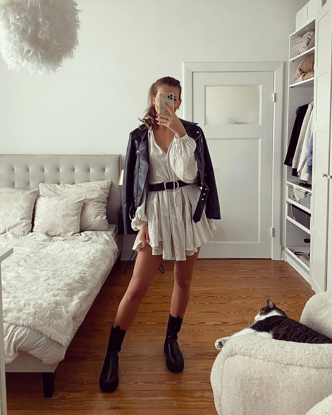 fall outfits with combat boots 2026 Romantic White Dress With Black Combat Boots