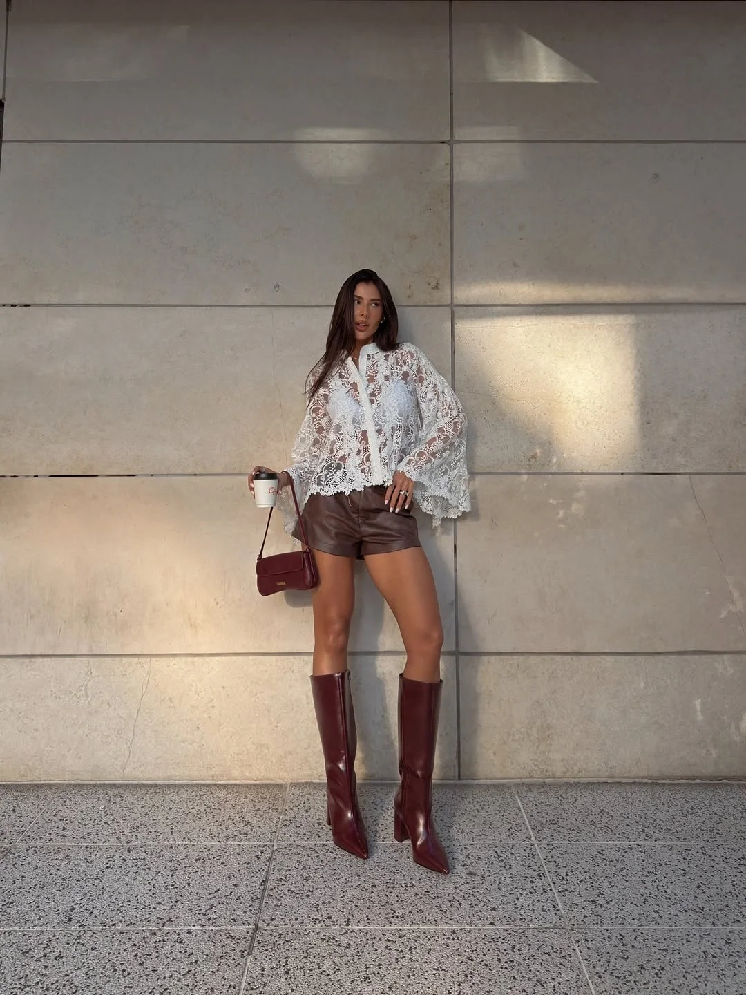 fall outfits with knee high boots 2026 Romantic Lace with Burgundy Knee High Boots