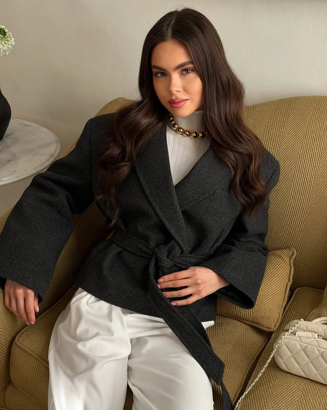 fall outfits with peacoat 2026 Dark Charcoal Layers With Modern Business Elegance