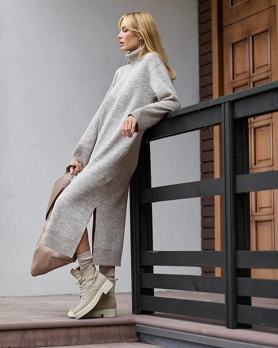 fall sweater dress outfits 2026 Soft Neutrals With Chunky Boots