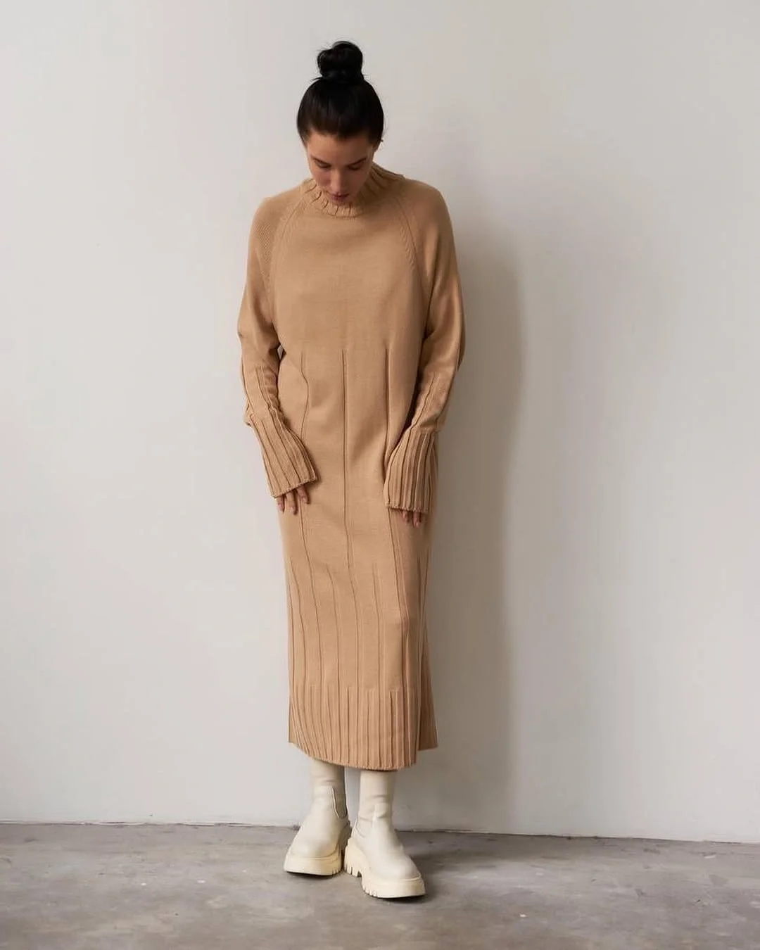 fall sweater dress outfits 2026 Minimalist Camel Knit Elegance