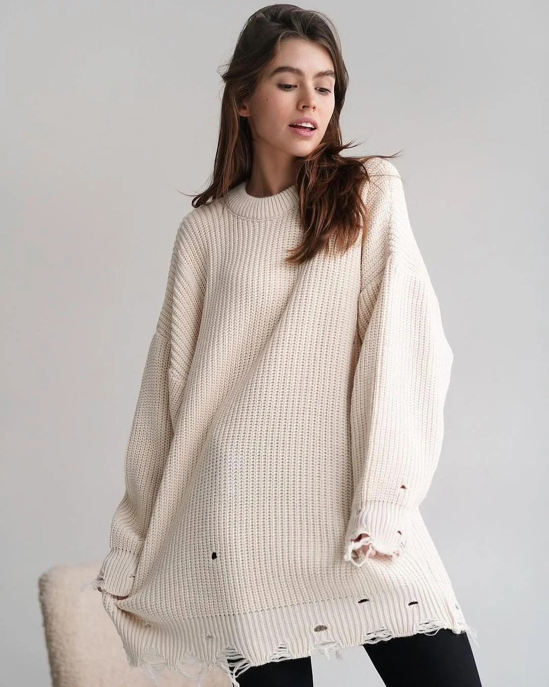 fall sweater dress outfits 2026 Relaxed Distressed Knit For Everyday Layering