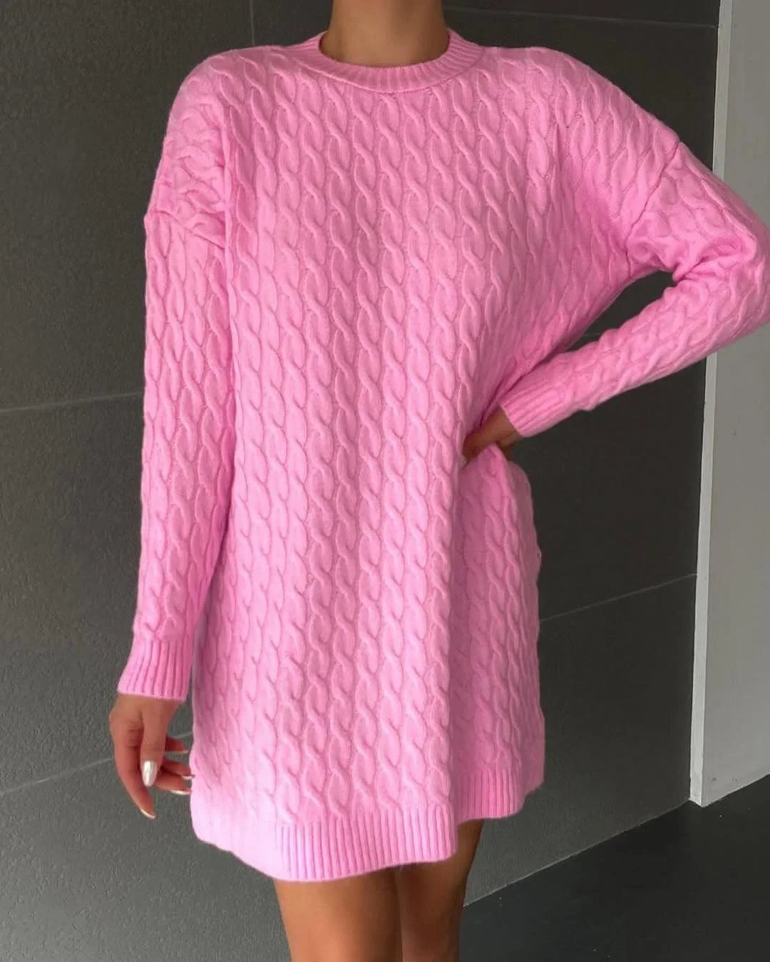 fall sweater dress outfits 2026 Soft Cable Knit In Bubblegum Pink