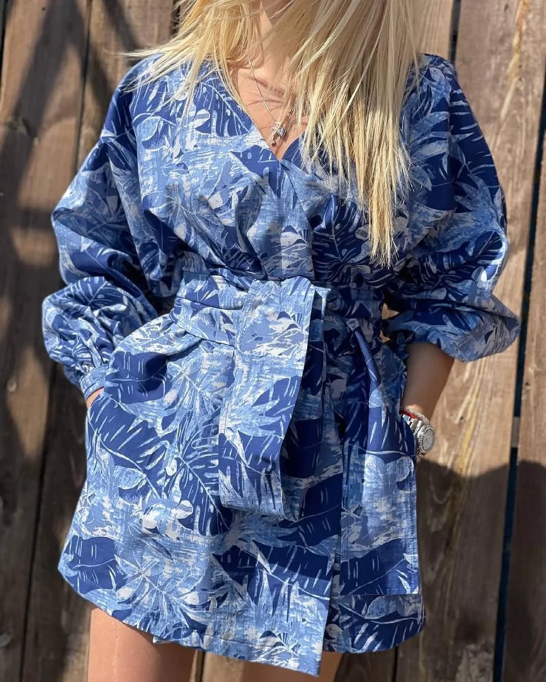 fall Wrap dress outfit 2026 Printed Navy Wrap Dresses Bring Weekend Energy