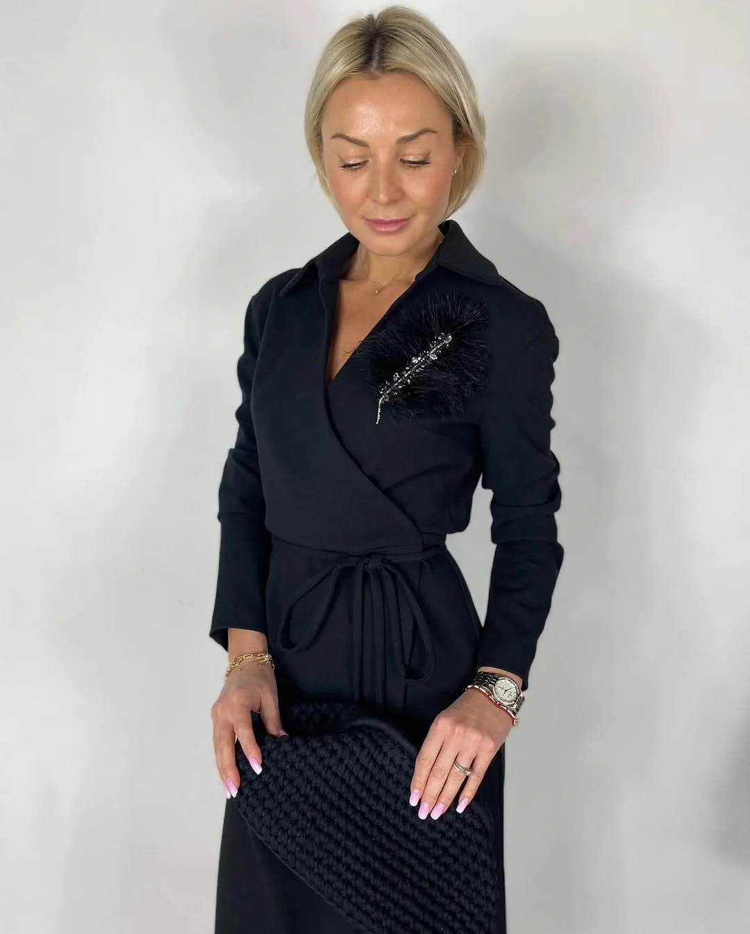 fall Wrap dress outfit 2026 Classic Black Elegance For Evening Fall Style