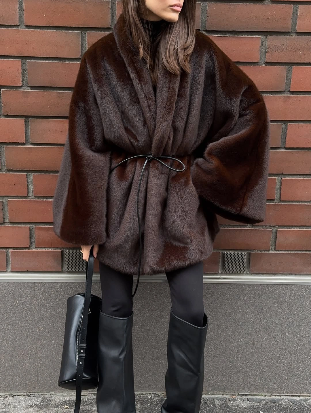 glamorous faux fur jacket Chocolate Luxury With Relaxed Elegance