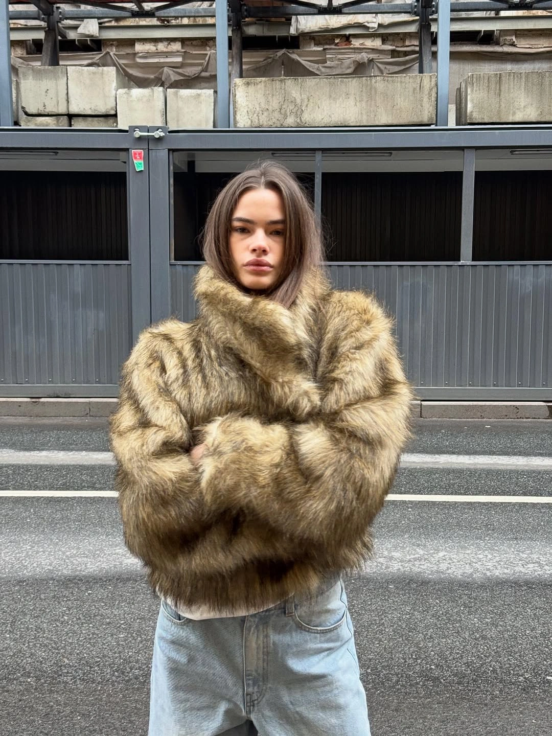 glamorous faux fur jacket Relaxed Earthy Neutrals