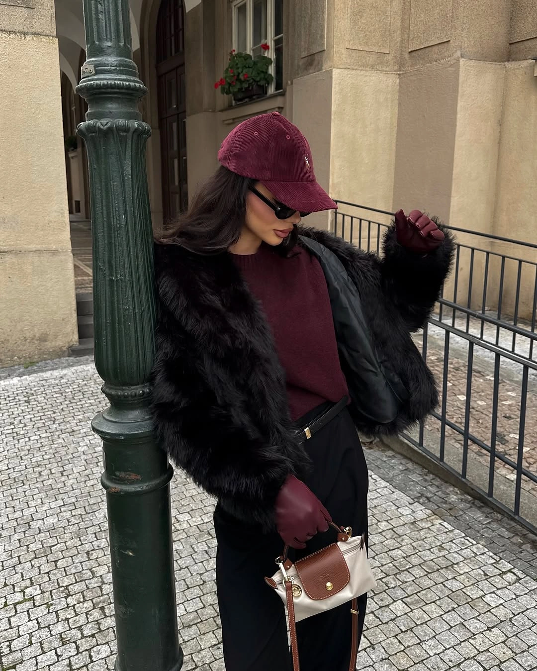 glamorous faux fur jacket Deep Burgundy Accents Meet City Chic