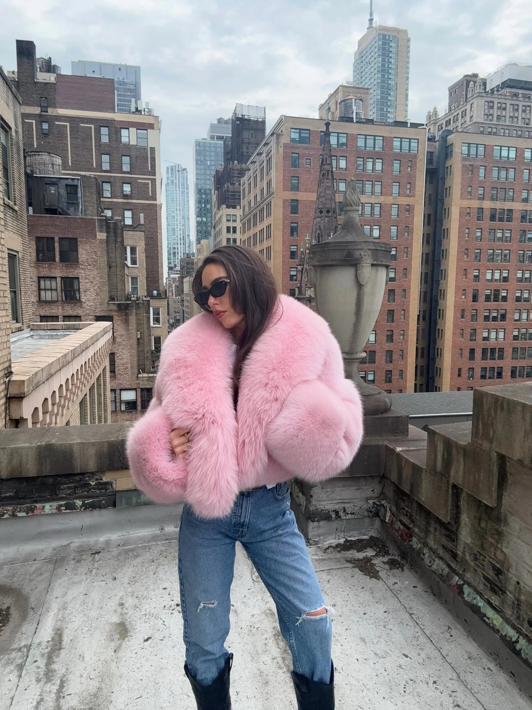 glamorous faux fur jacket Playful Pink With Downtown Energy