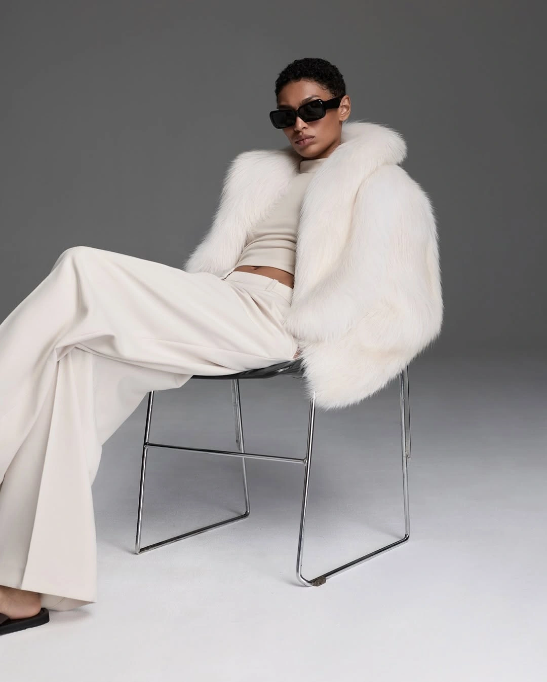 glamorous faux fur jacket Modern Winter White Statement