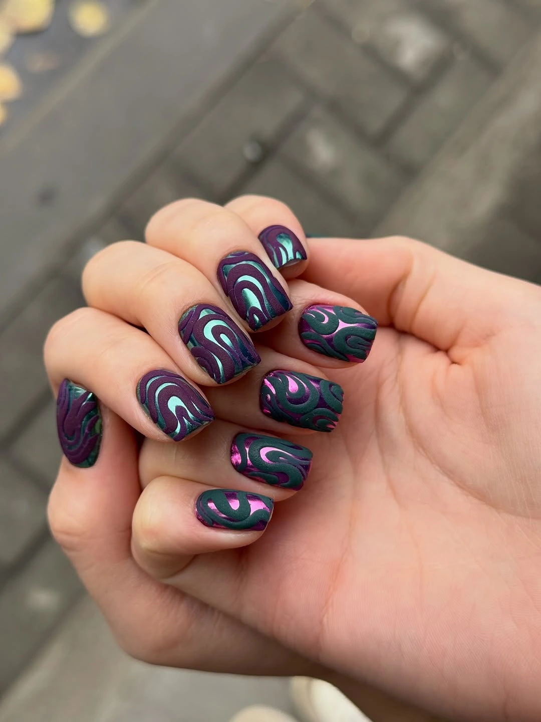 gorgeous fall manicure 2026 Moody Velvet Swirls In Jewel Tones