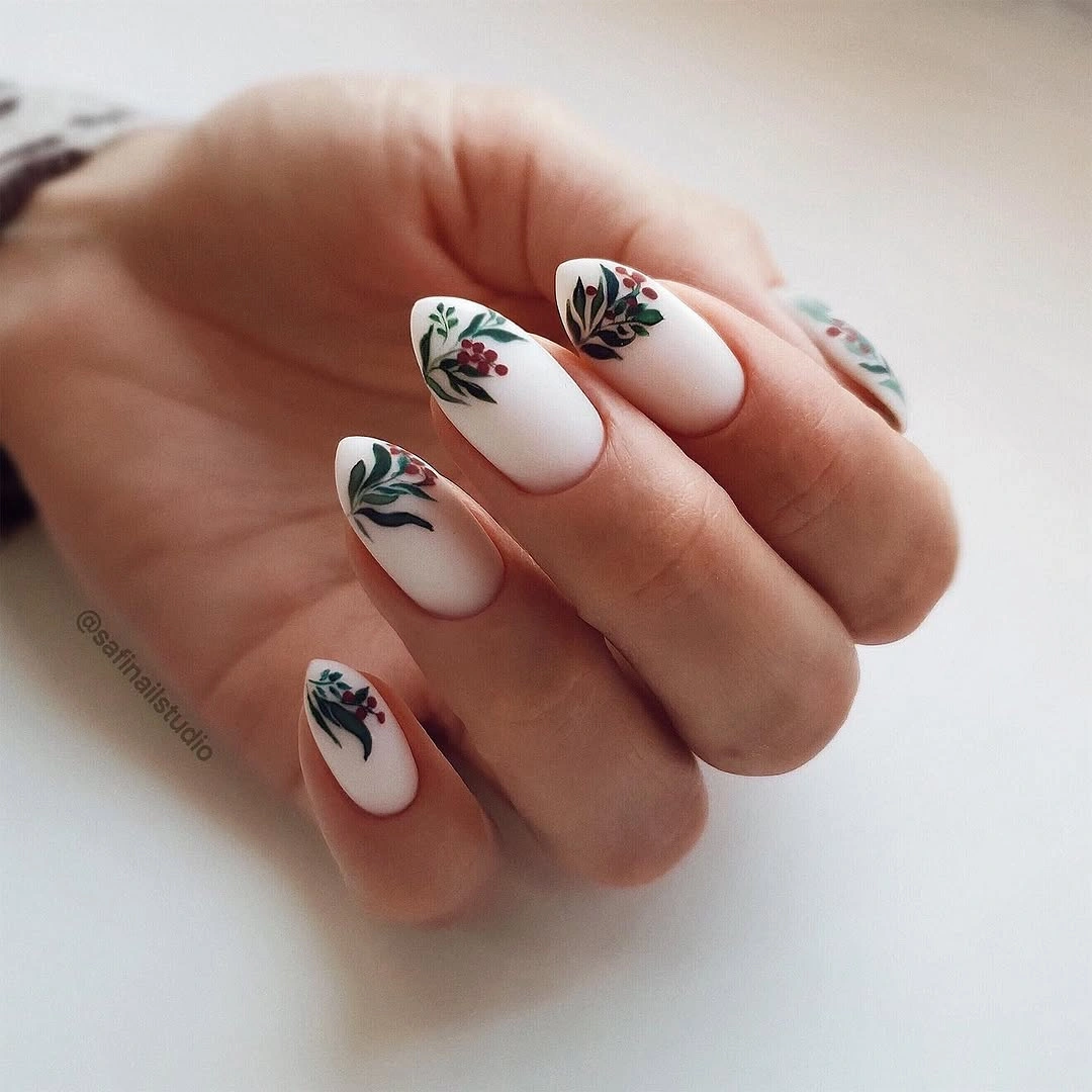 gorgeous fall manicure 2026 Soft White Botanical Fall Nails