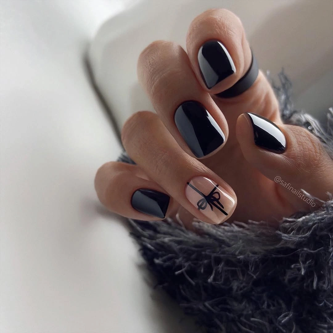 gorgeous fall manicure 2026 Minimal Black Ribbon Nails