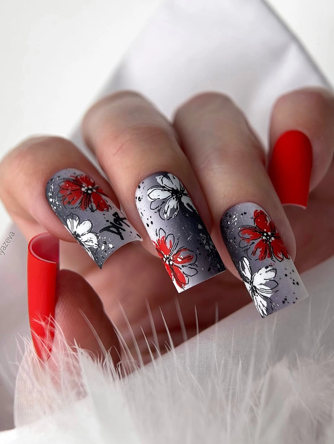 gorgeous fall manicure 2026 Bold Floral Statement Nails