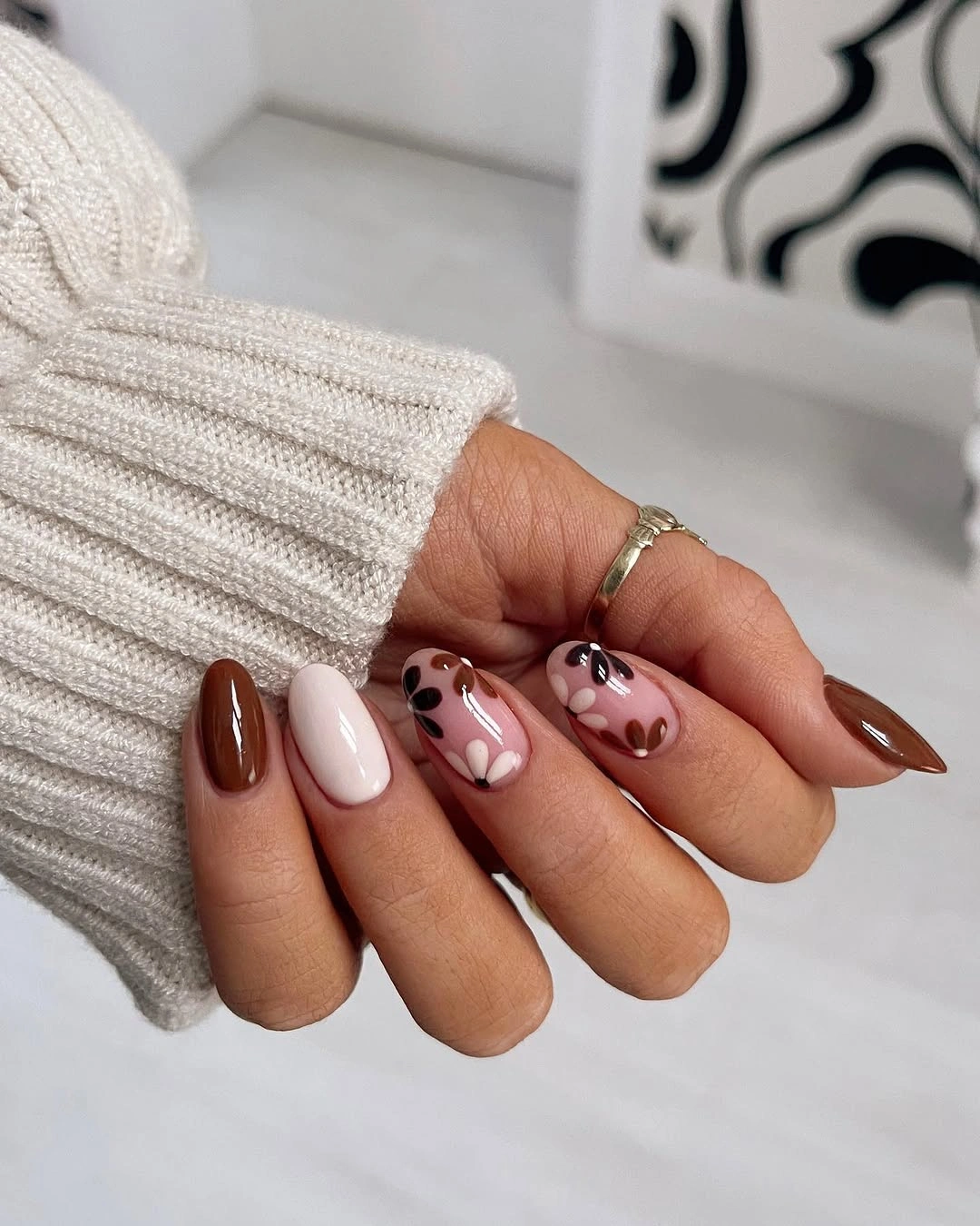 gorgeous september nail designs 2026 Chocolate Florals That Feel Soft and Sophisticated
