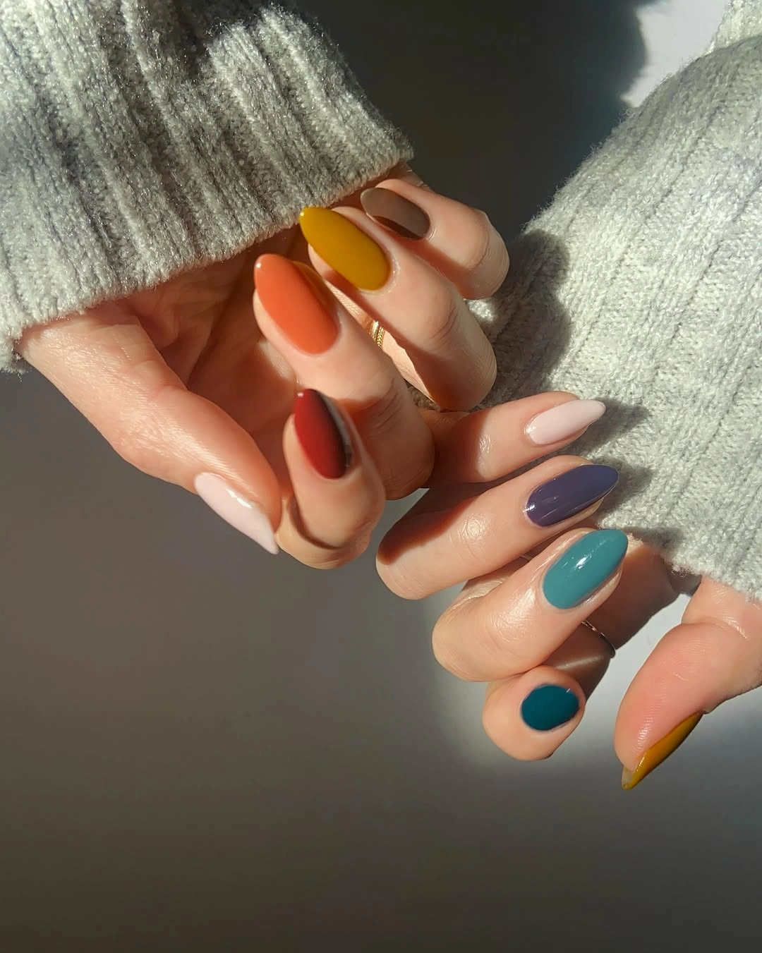 gorgeous september nail designs 2026 Moody Color Blocking with Rich Autumn Energy