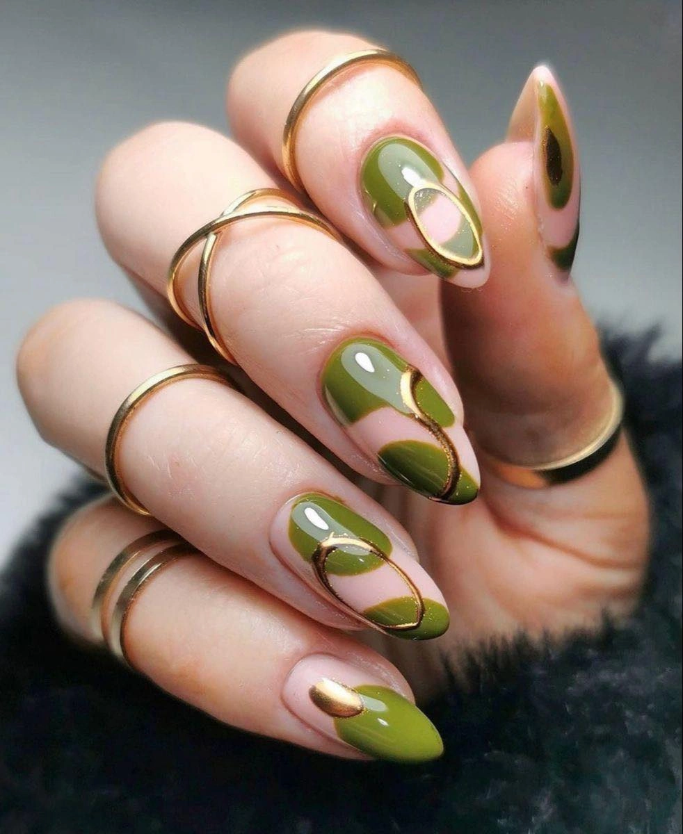 gorgeous september nail designs 2026 Olive Green Modern Abstract