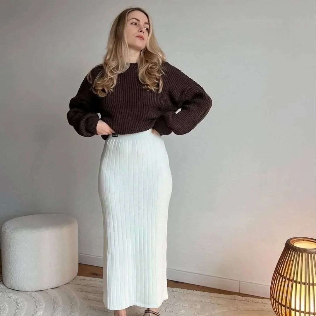 knit skirt outfits fall 2026 Minimal Contrast Creates a Modern Knit Skirt Formula