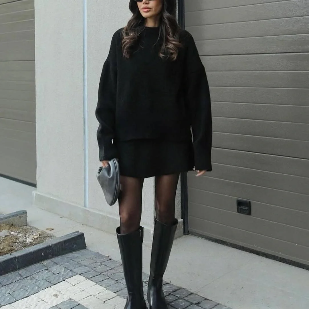 knit skirt outfits fall 2026 All Black Knit Layers That Always Look Expensive