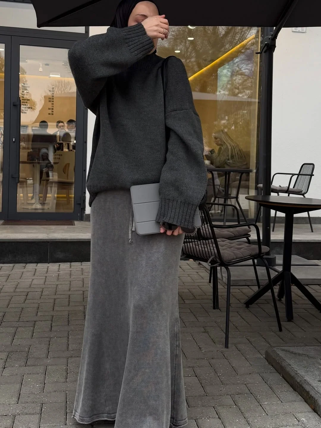 knit skirt outfits fall 2026 Grey Maxi Knit Looks With Minimalist Appeal