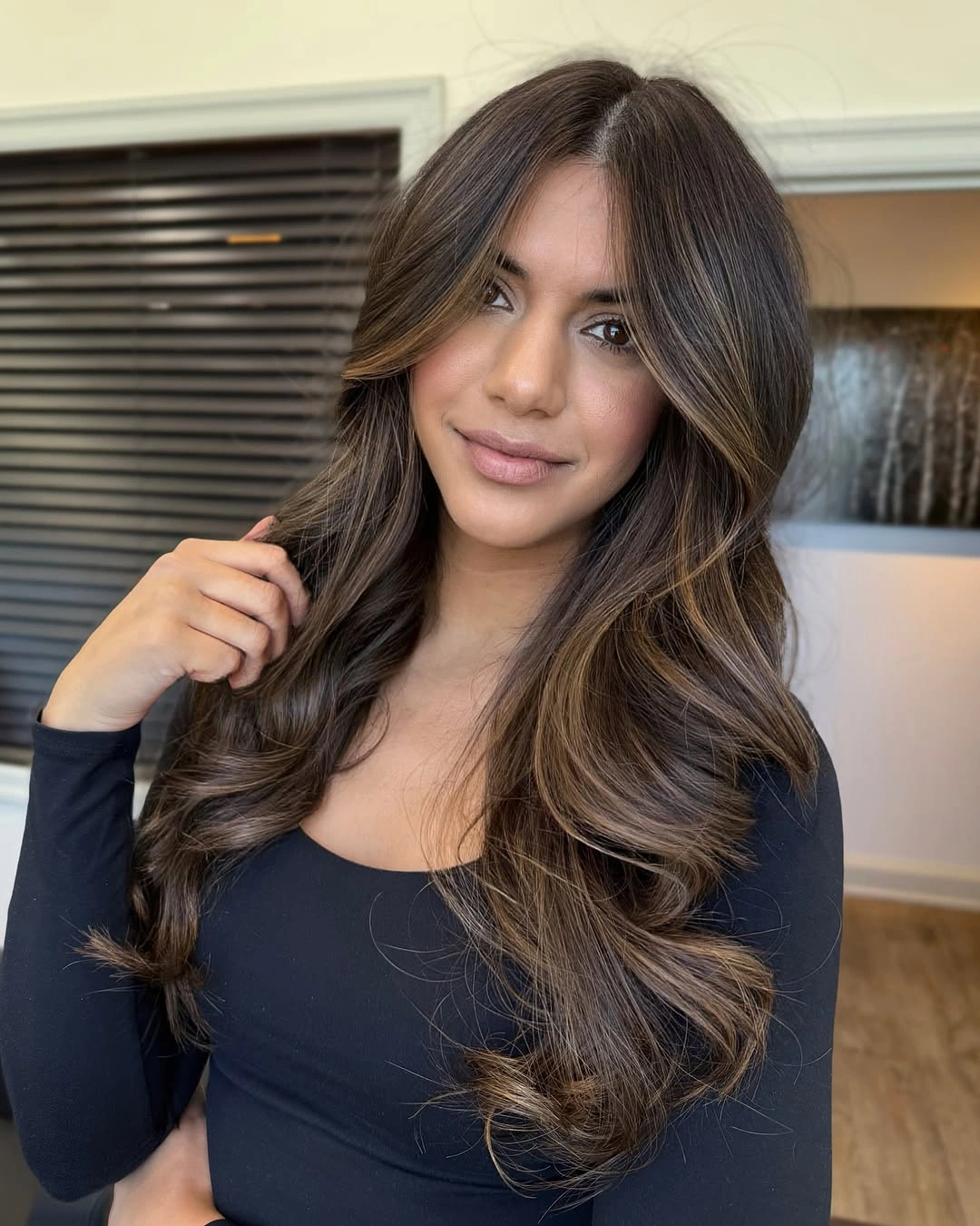 natural dimensional brunette hair color Face Framing Highlights That Brighten Dark Brunette Hair