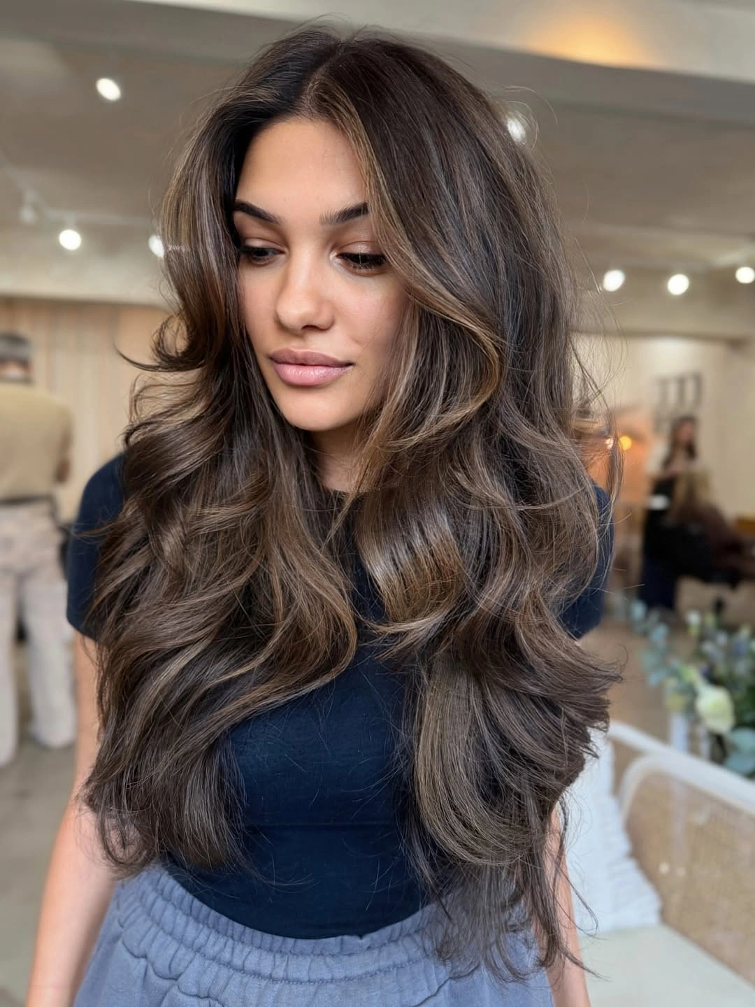 natural dimensional brunette hair color Voluminous Chocolate Brunette With Lived In Dimension