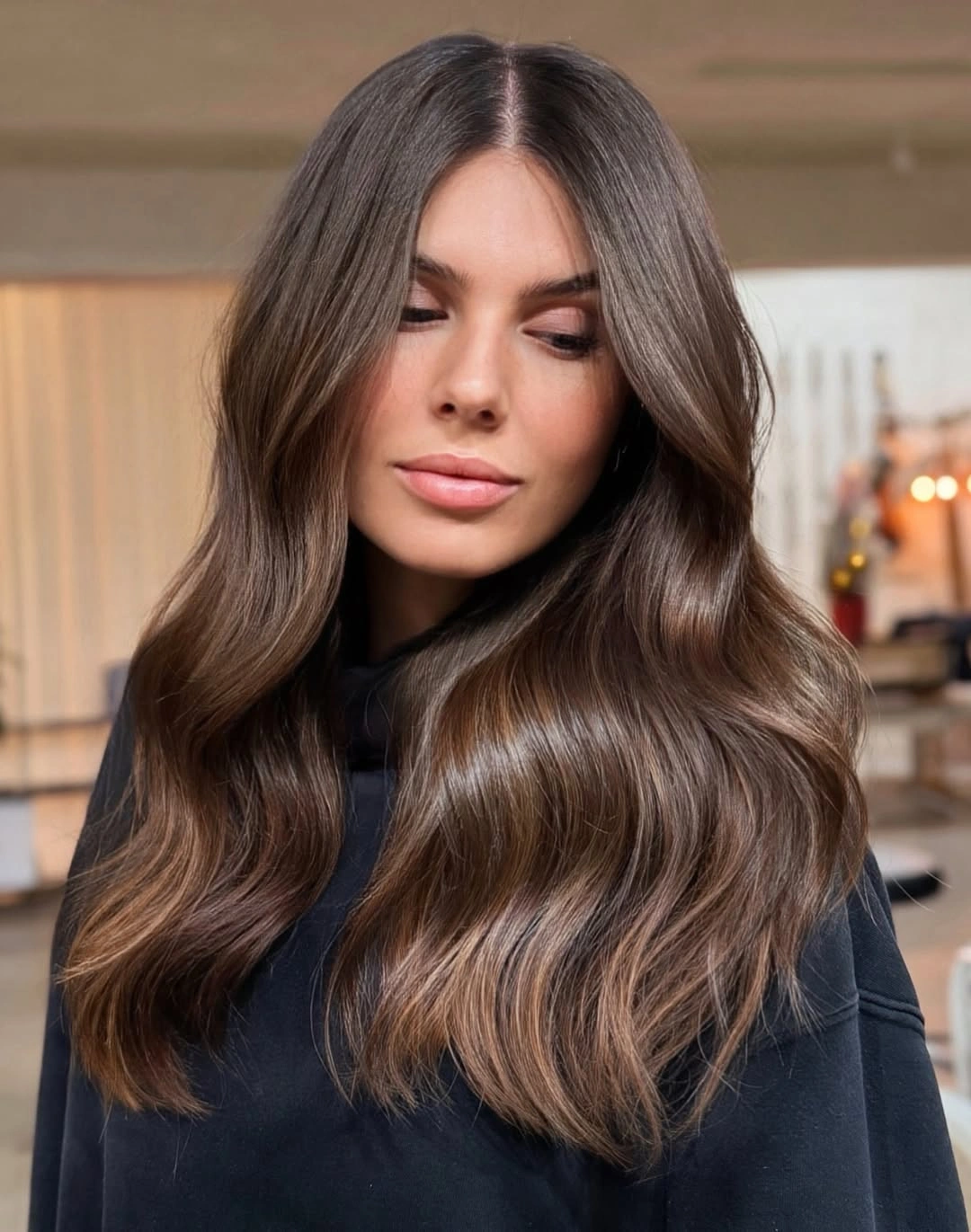 natural dimensional brunette hair color Classic Cool Brunette With Silky Natural Shine