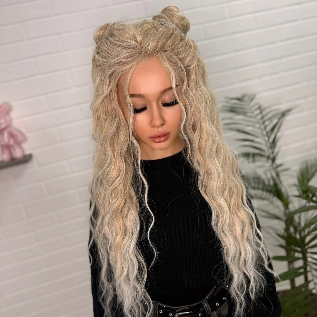 natural heatless curls hairstyle Romantic Half-Up Waves with Playful Space Buns