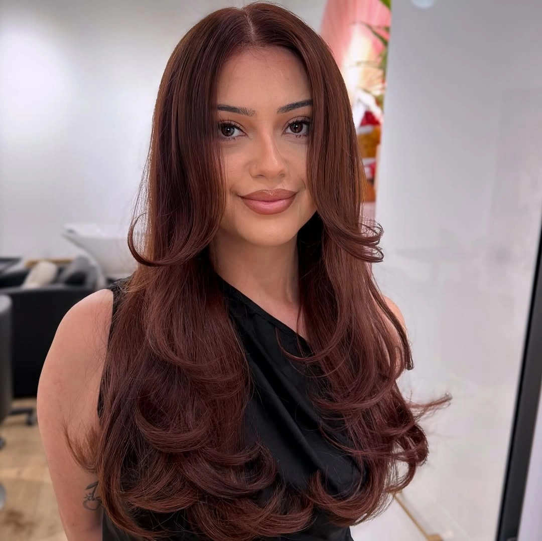 rich chestnut brown hair color Chocolate Chestnut With Feathered Layers