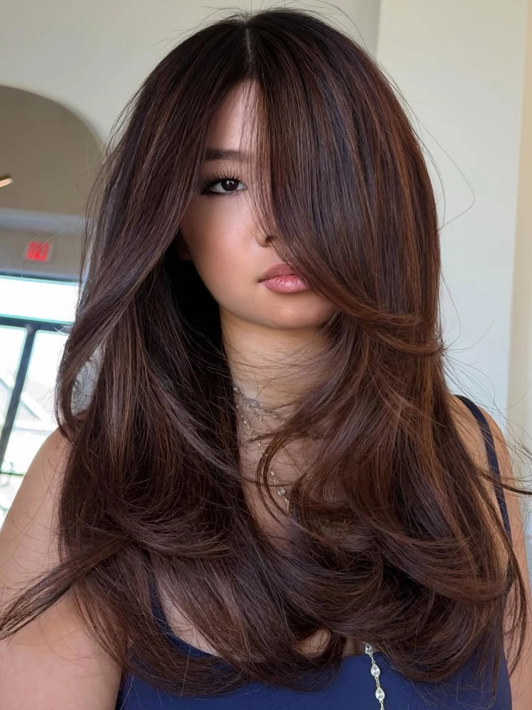 rich chestnut brown hair color Deep Chestnut Butterfly Layers