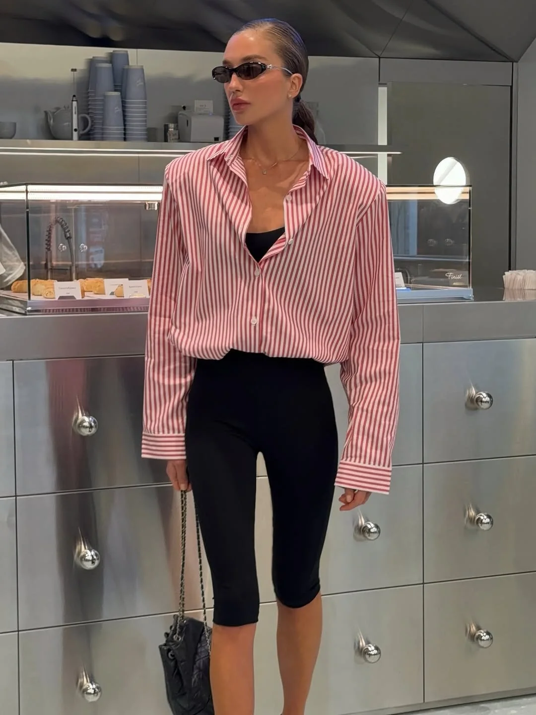 simple casual fall outfits 2026 Striped Shirt And Cycling Shorts For Modern Casual Dressing