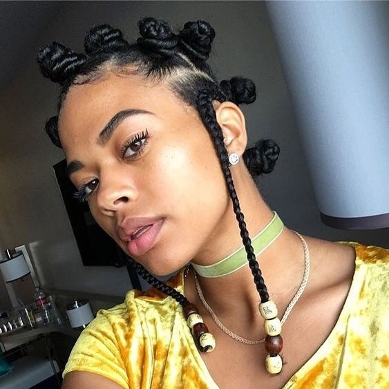 stunning bantu knots hairstyles Playful Multi-Knot Style With Face-Framing Braids