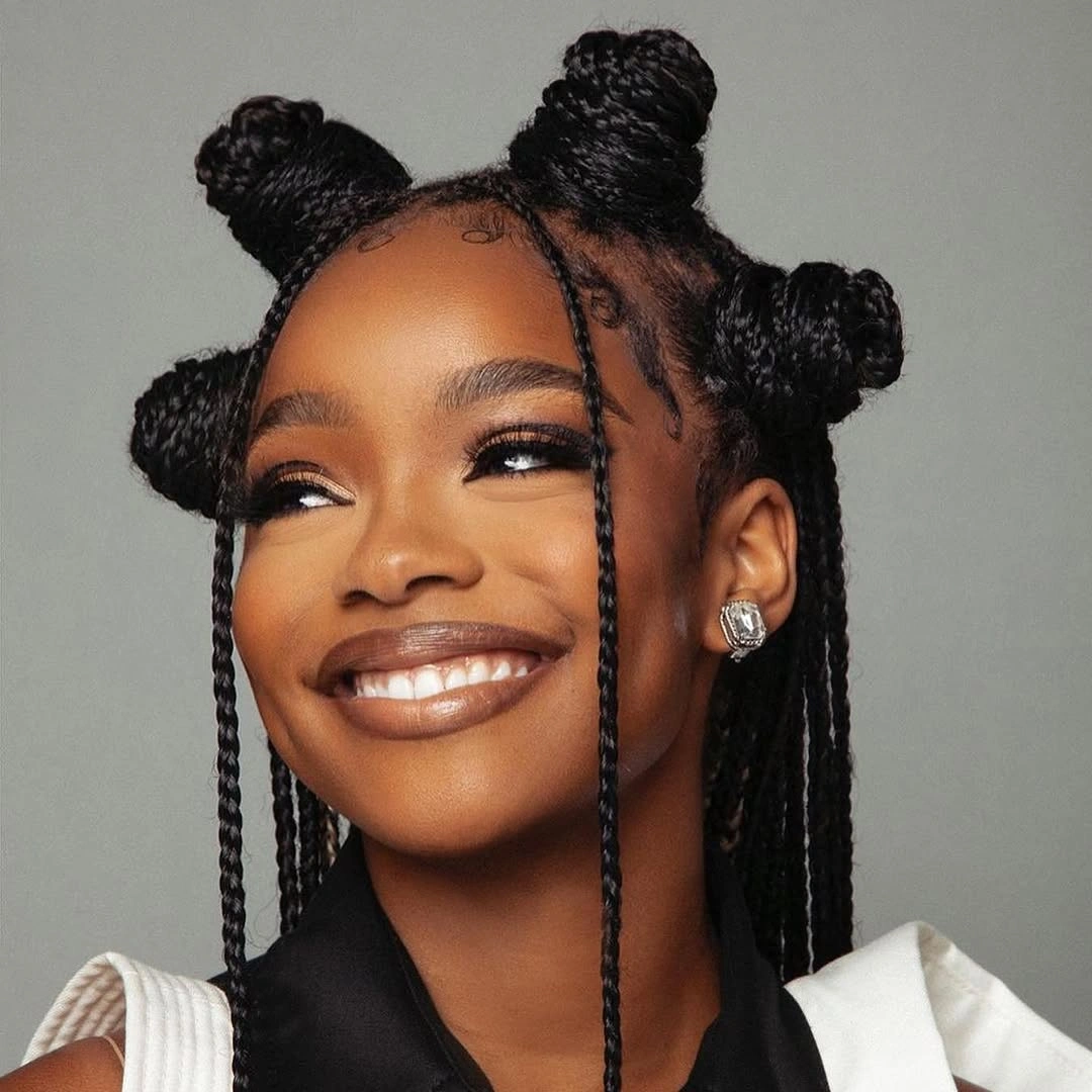 stunning bantu knots hairstyles Classic Four-Knot Style With Long Accent Braids