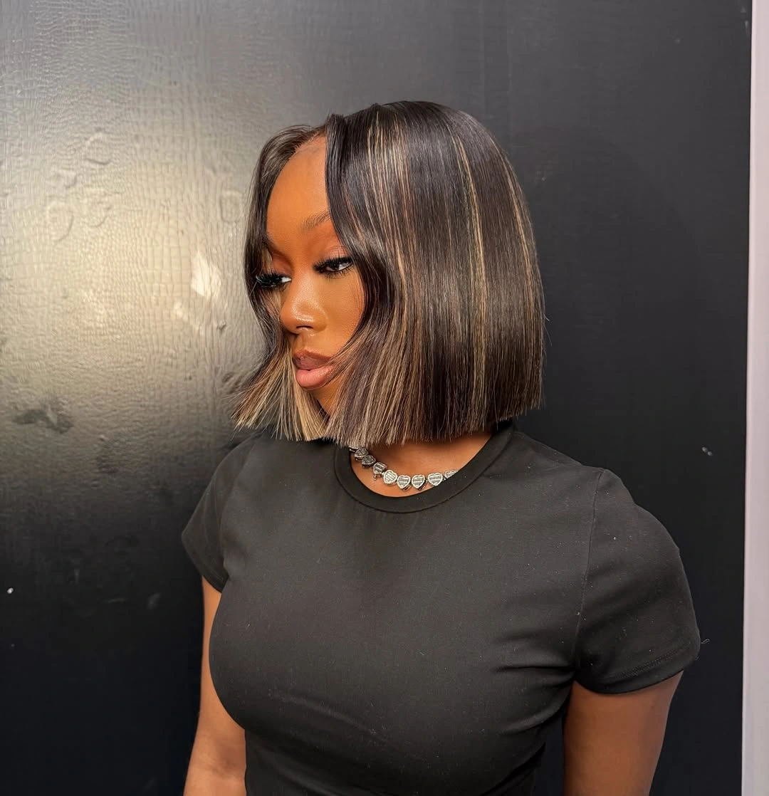 stylish bob hairstyles for black women Precision Angled Bob With Face-Framing Highlights