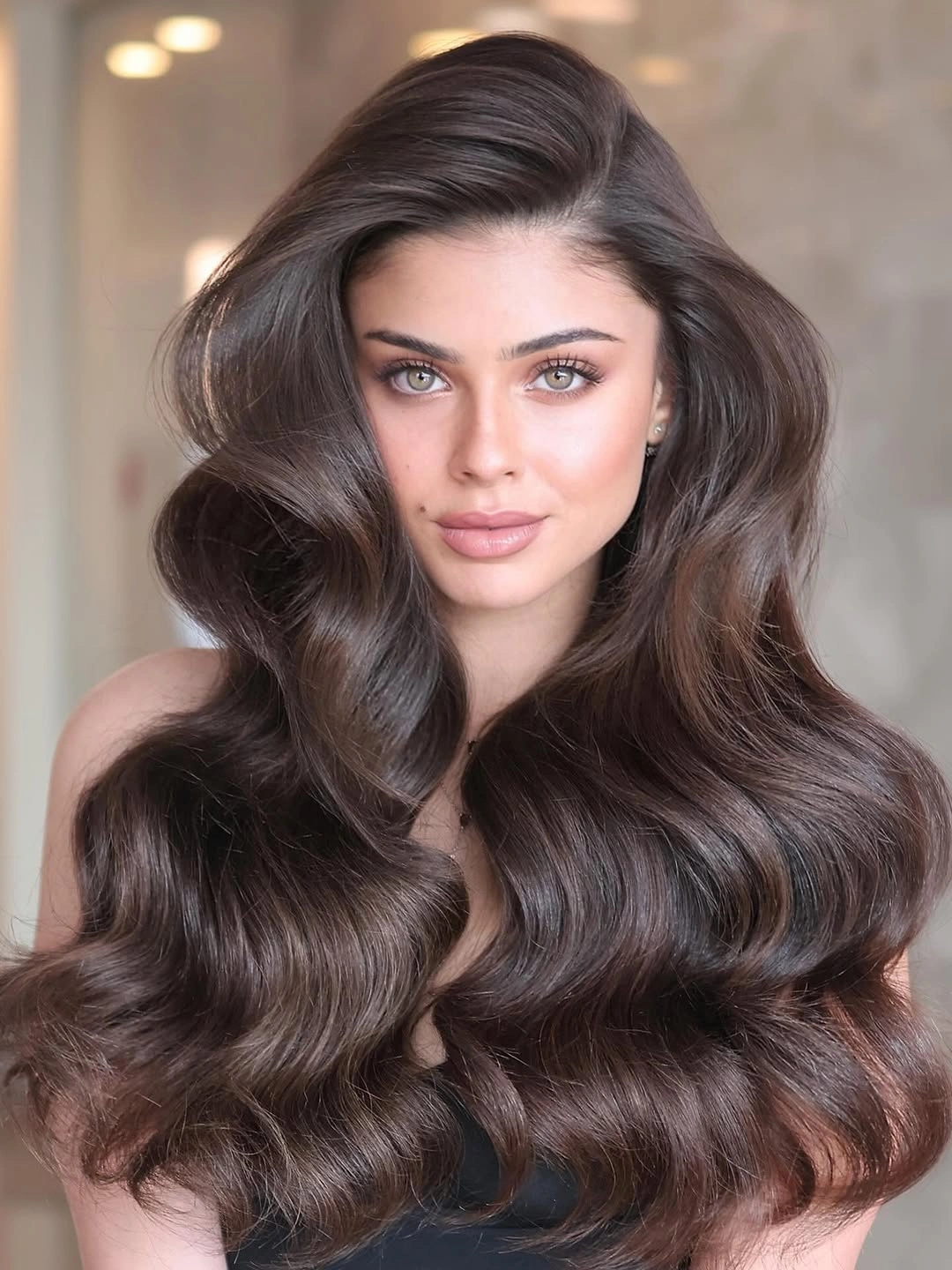 stylish body waves hairstyle Voluminous Espresso Waves That Never Feel Heavy