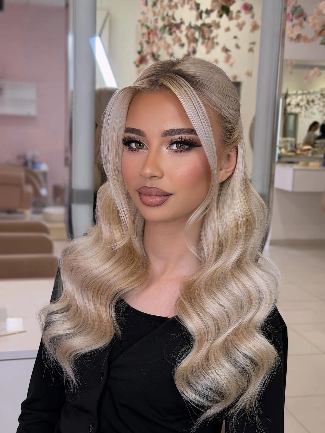stylish body waves hairstyle Bright Blonde Half Up Waves