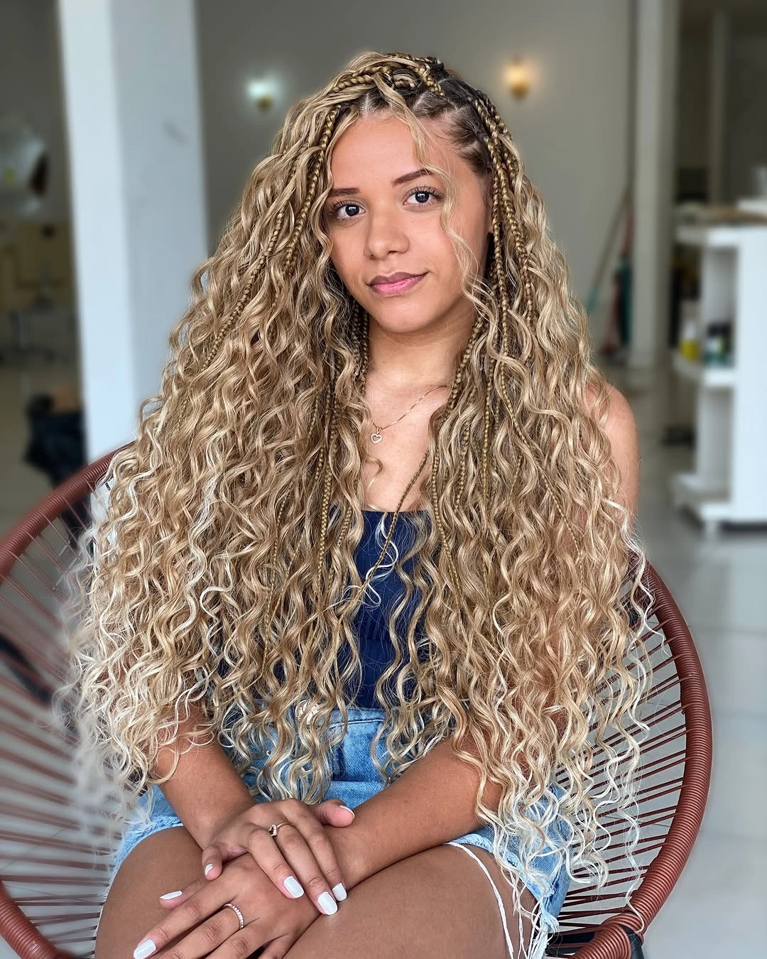stylish bora bora braids hairstyle Soft Golden Curls With Natural Texture