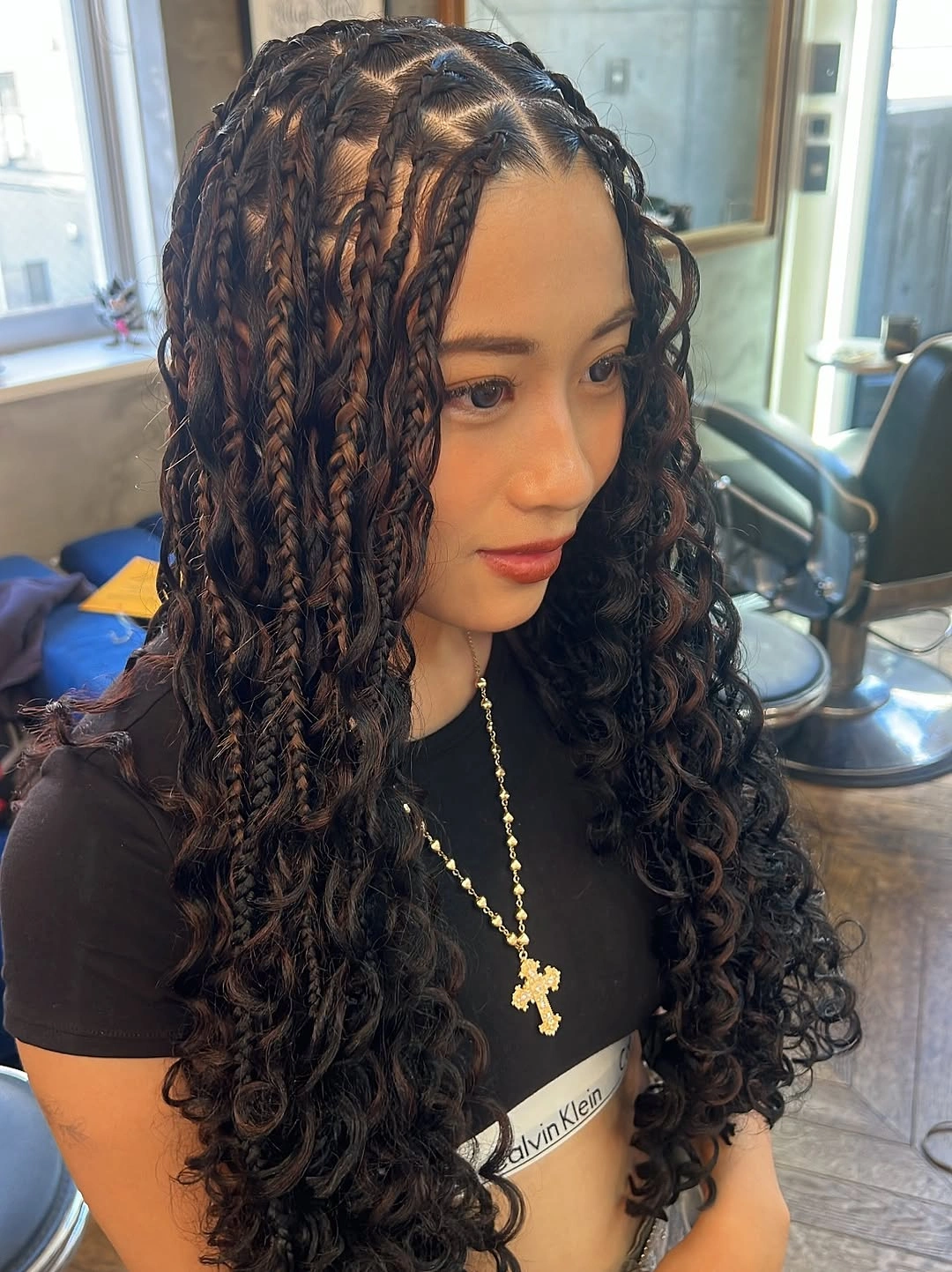 stylish bora bora braids hairstyle Defined Curl Blend With Intricate Front Braiding