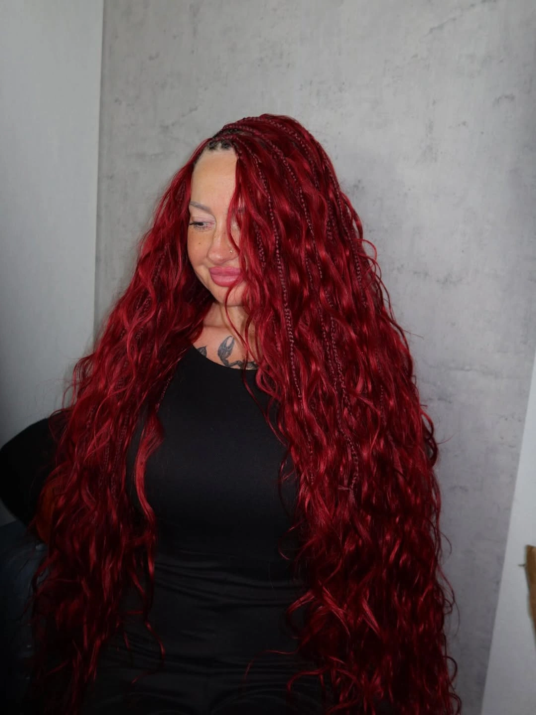stylish bora bora braids hairstyle Bold Ruby Red Waves With Accent Braids