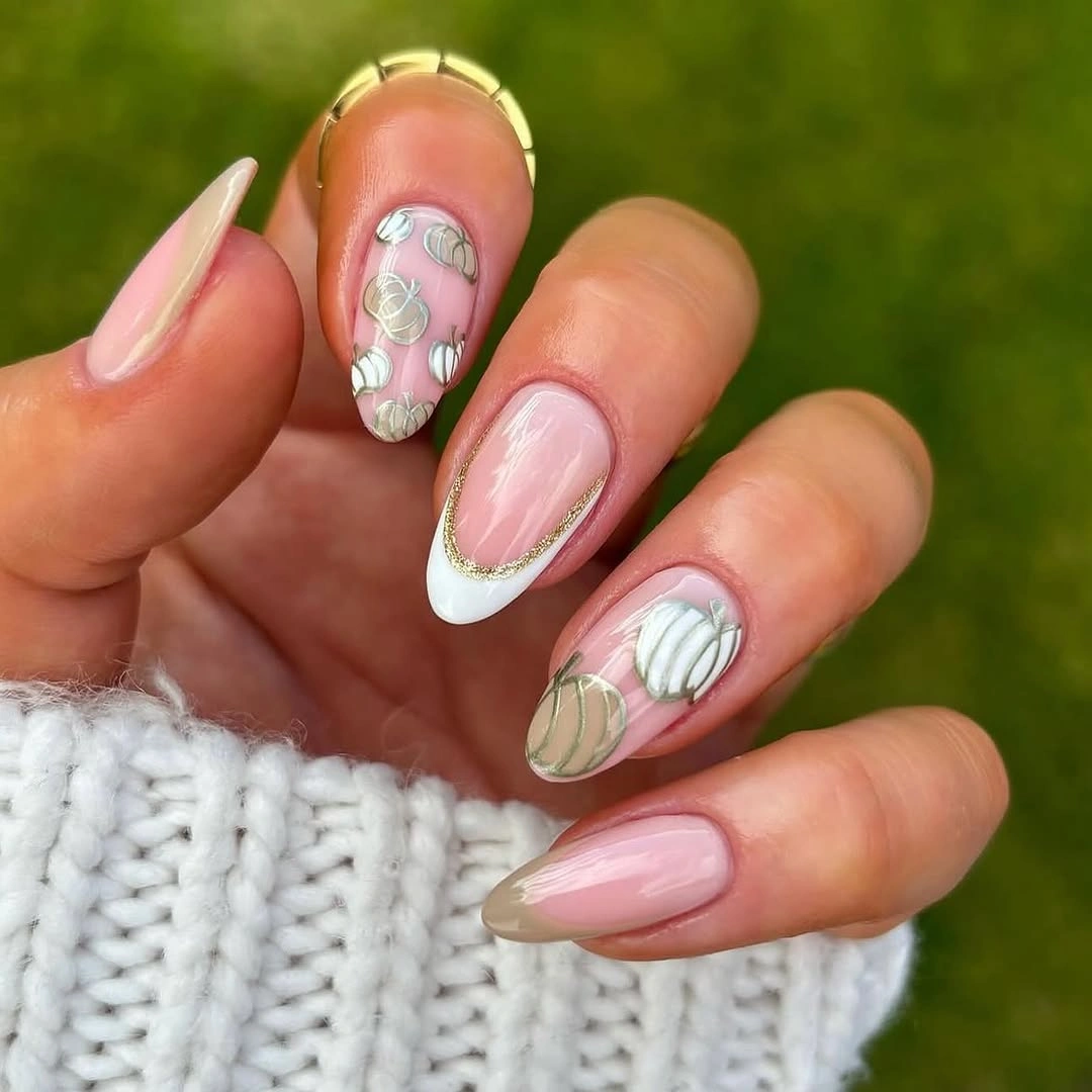 stylish fall acrylic nails 2026 Soft Pink Pumpkin Nails That Feel Fresh Instead of Costume-Like